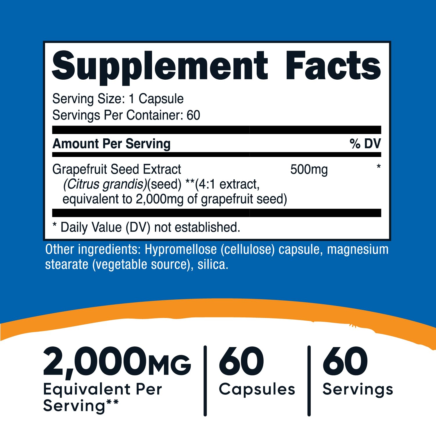 Close-up of Nutricost Grapefruit Seed Extract label highlighting potency