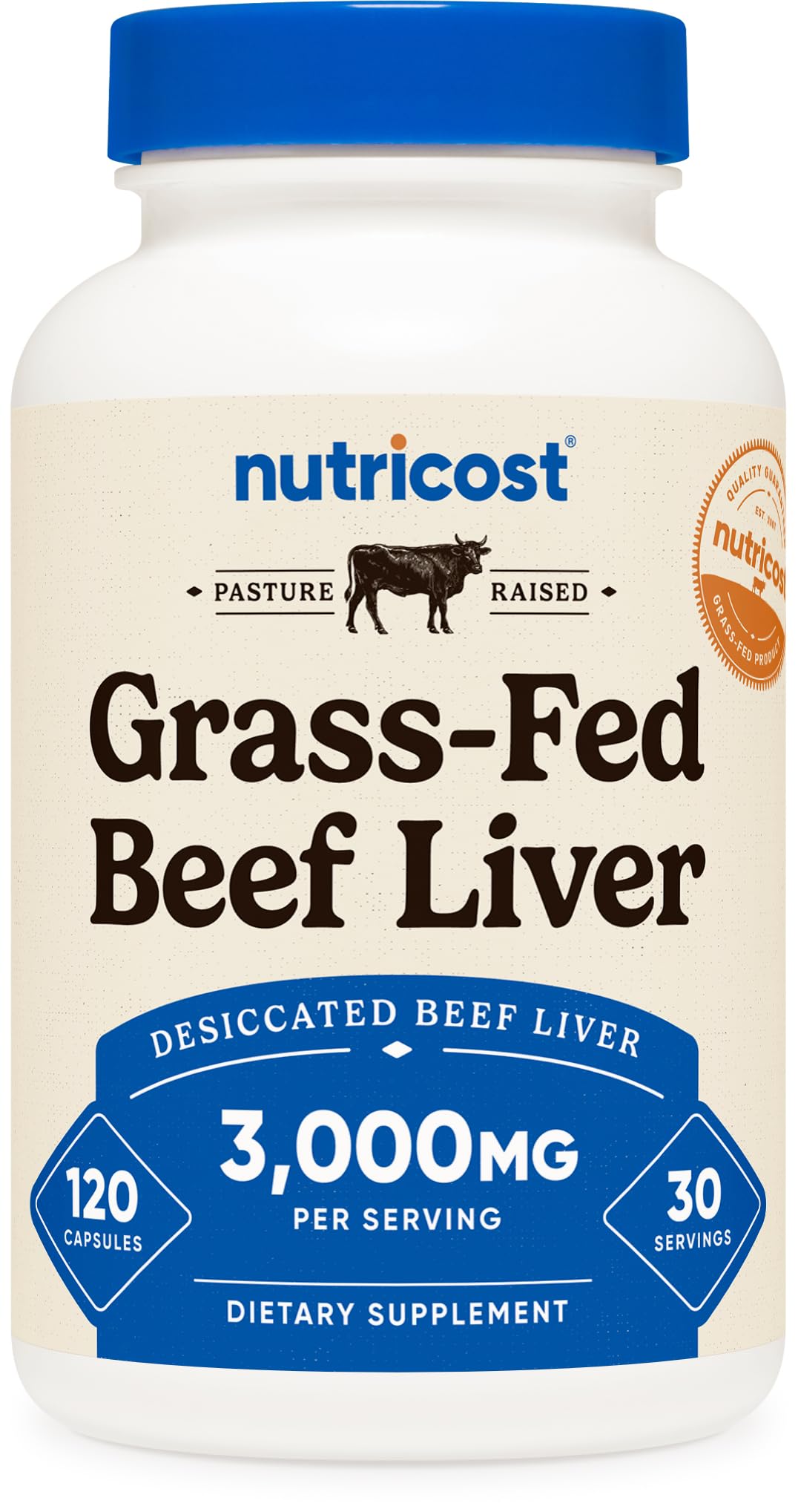 Nutricost Grass-Fed Beef Liver Capsules bottle for daily nutrient support