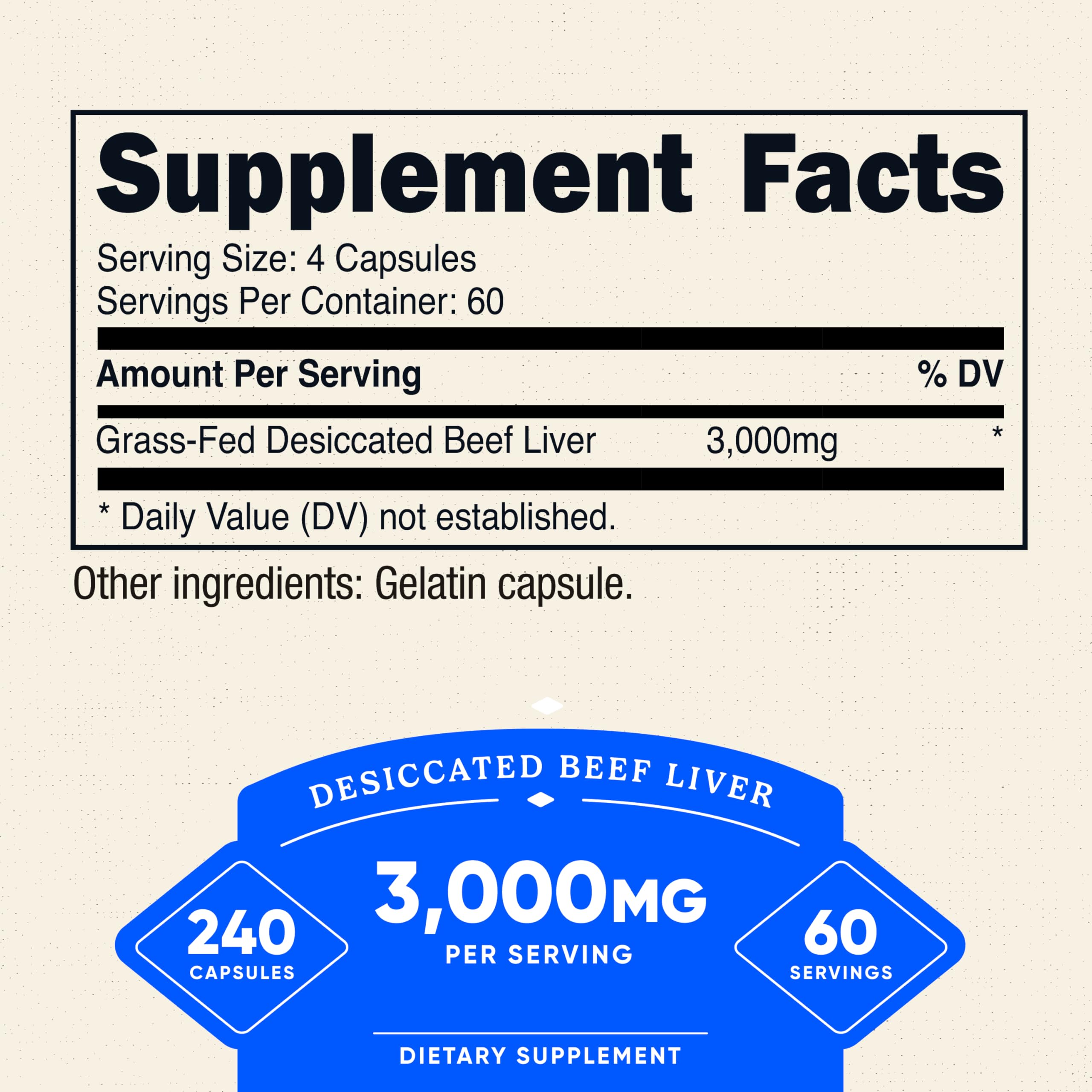 Nutricost beef liver capsules close-up showing capsule texture and dosage