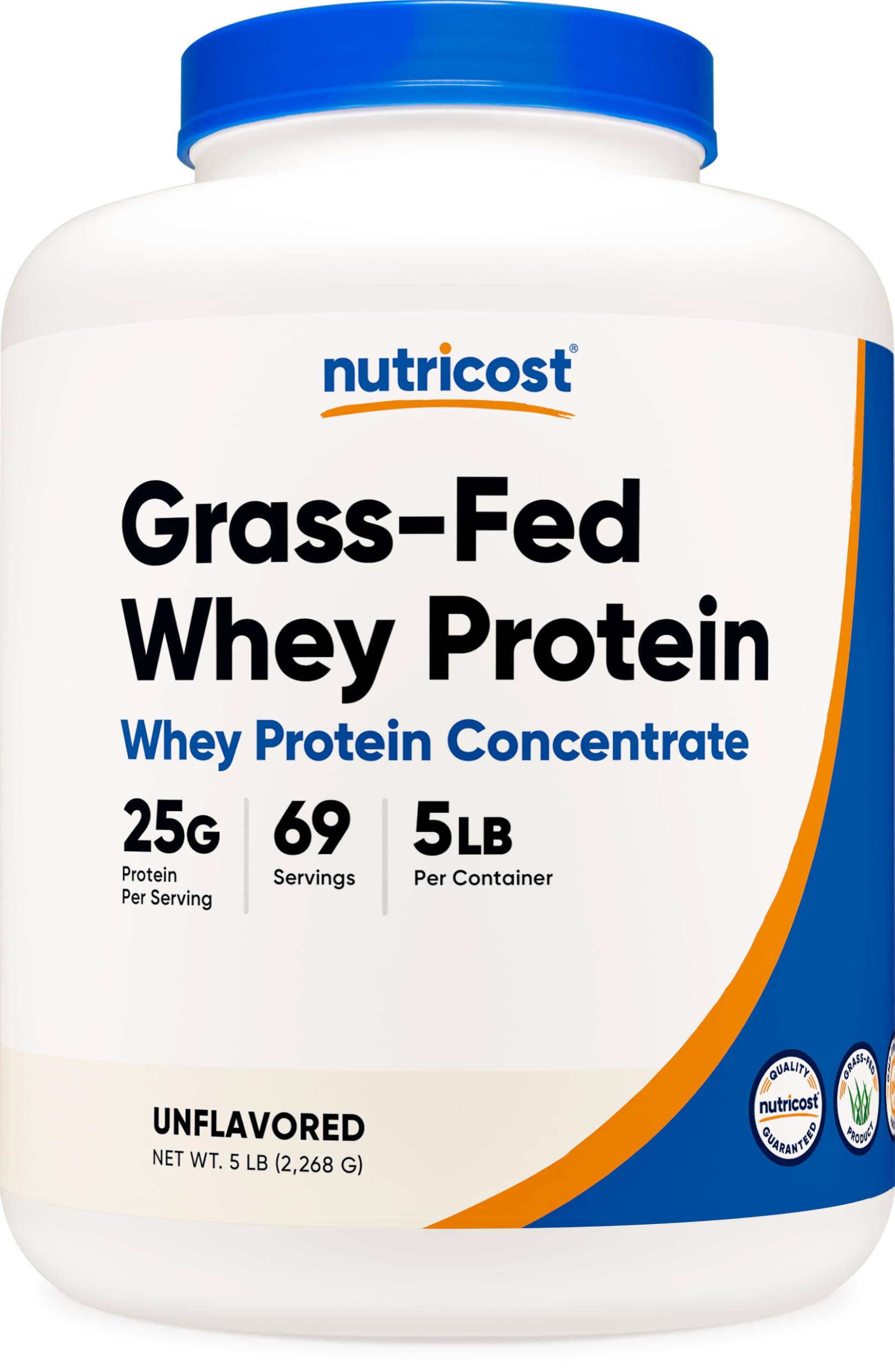 Nutricost Grass-Fed Whey bottle shows undenatured protein for daily nutrition.