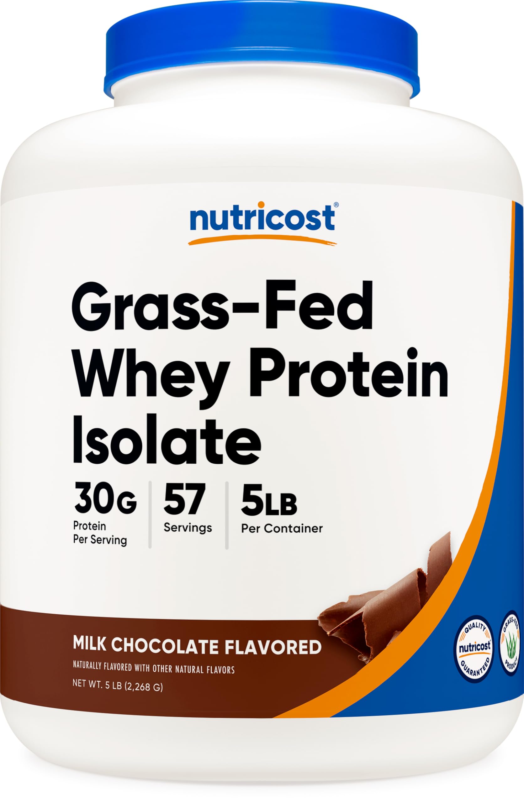 Nutricost grass-fed whey isolate chocolate bottle on counter for an easy protein mix