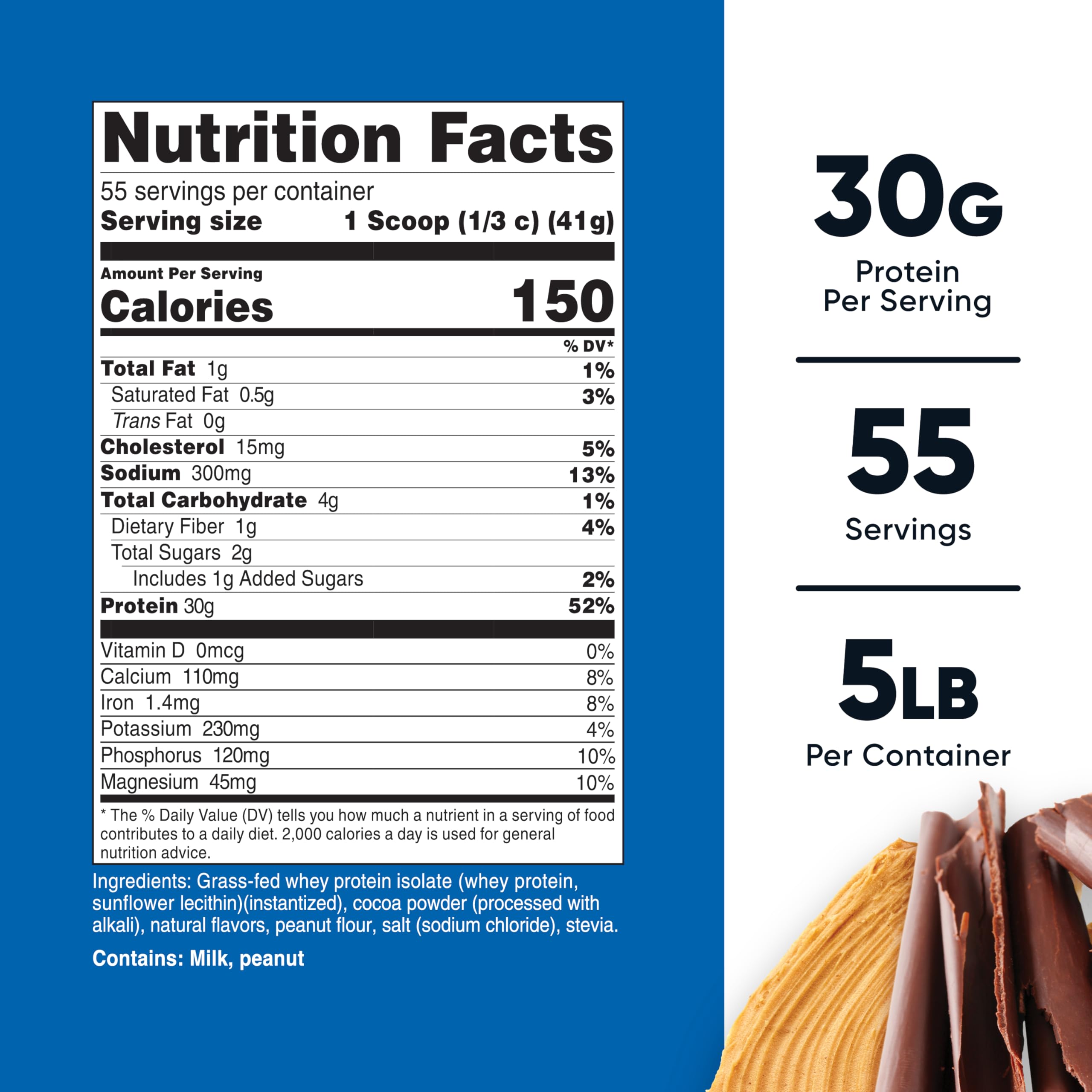 Nutricost scoop beside jar showing 30 g protein per serving.