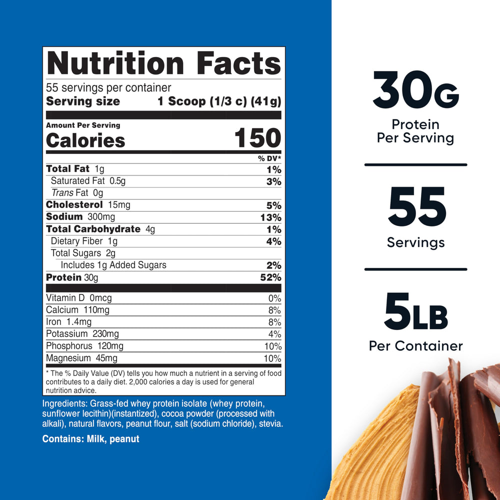 Nutricost scoop beside jar showing 30 g protein per serving.