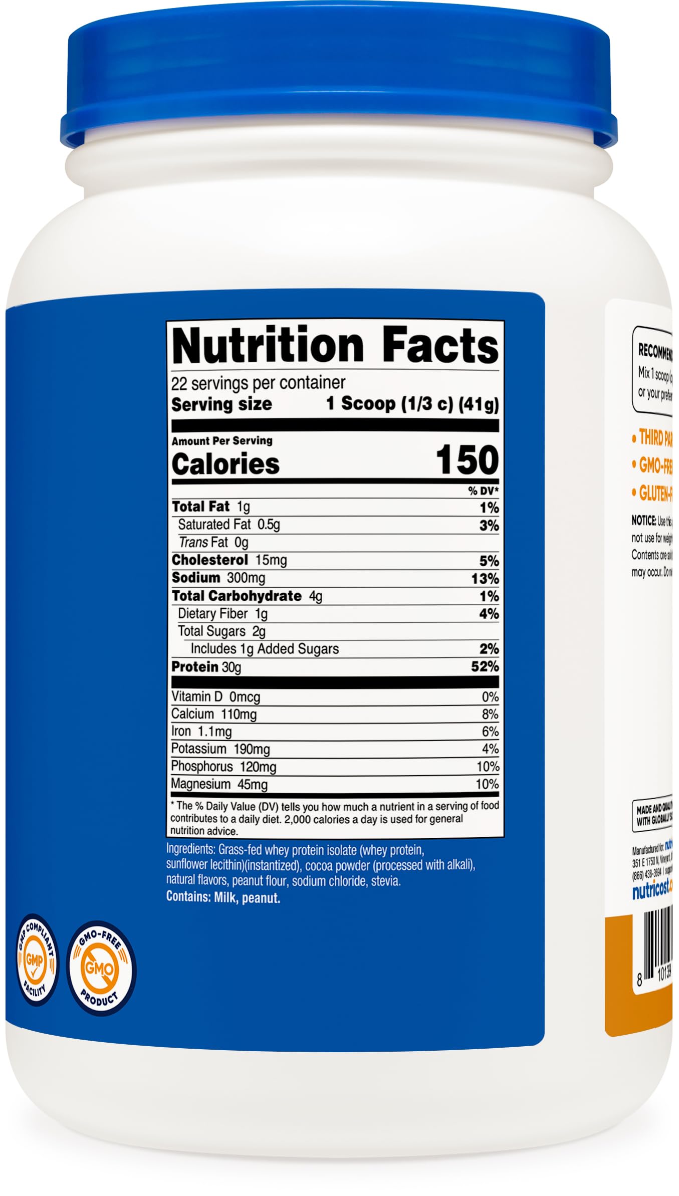 Nutricost ingredient list noting milk and peanut allergens