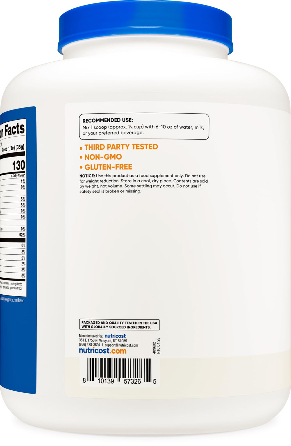 Nutricost unflavored whey isolate shake shows neutral flavor for versatile recipes.