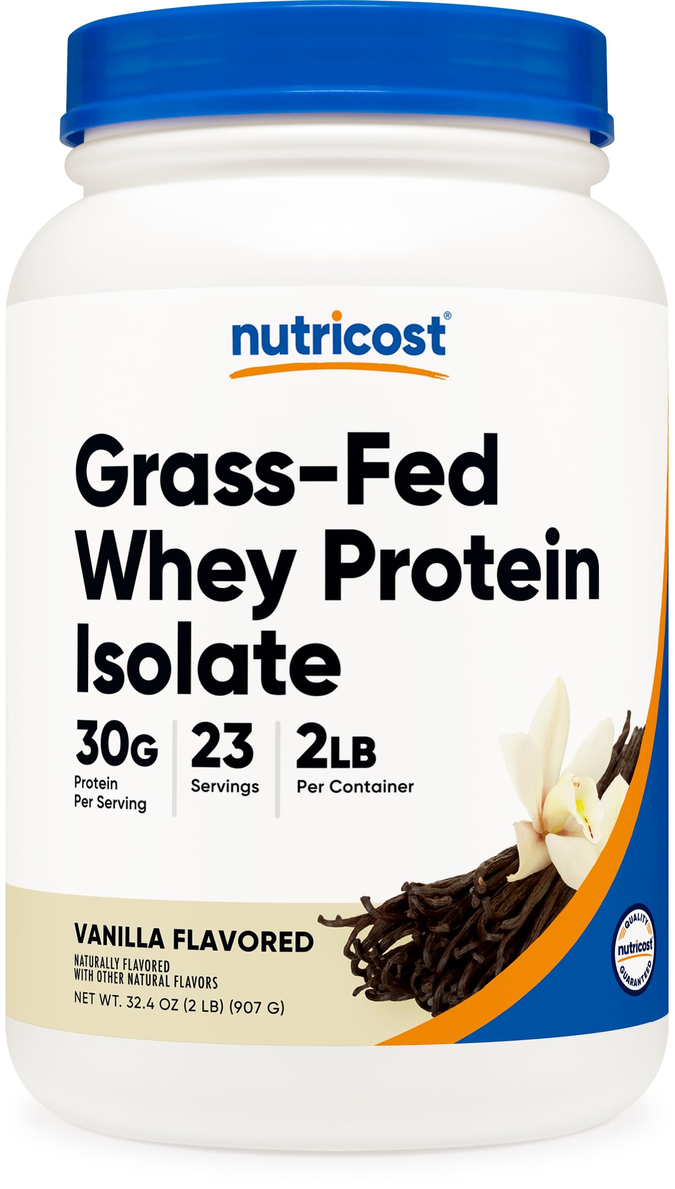 Nutricost Grass-Fed Whey Isolate Vanilla bottle for high-protein shakes