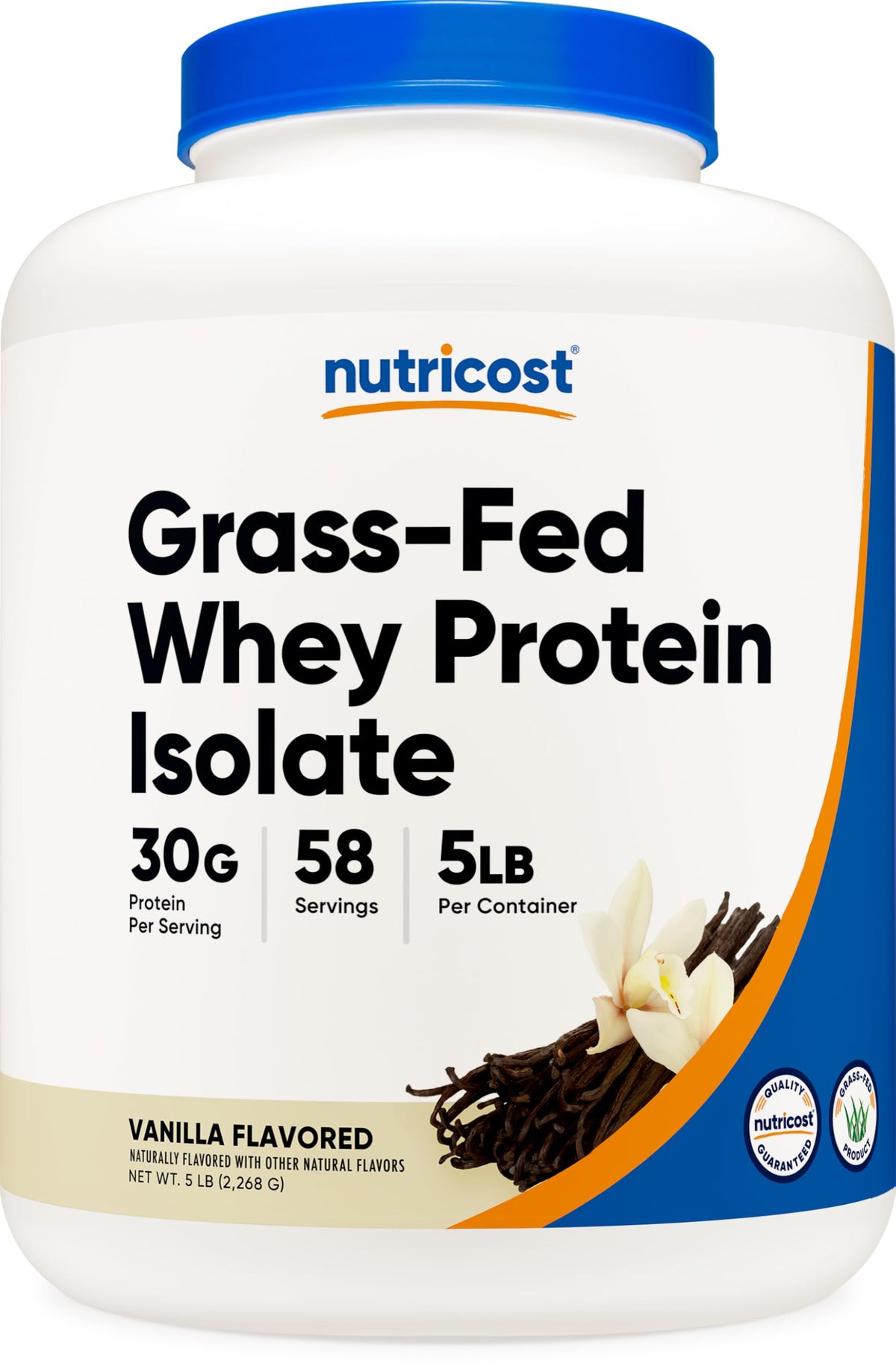 Nutricost Grass-Fed Whey Protein Isolate Vanilla bottle for daily shakes