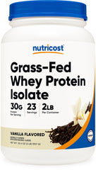 Nutricost Grass-Fed Whey Isolate Vanilla bottle for high-protein shakes
