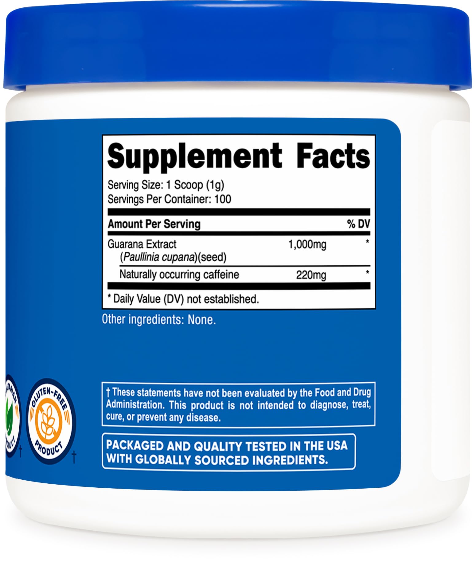 Nutricost Guarana powder jar ready for workouts and study sessions