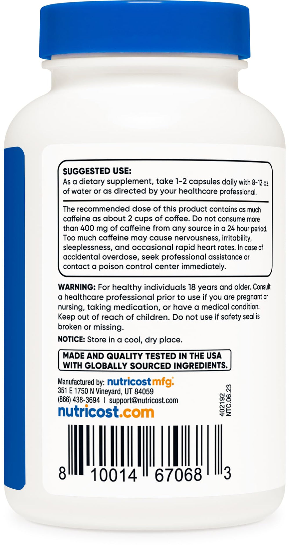 Nutricost Guarana label detail showing ingredients and caffeine content