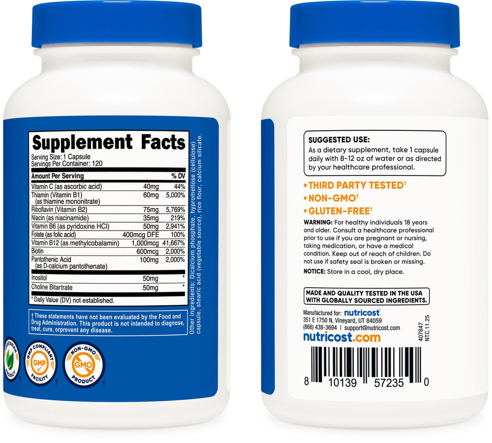 Nutricost Bottle beside capsules illustrating easy daily supplementation