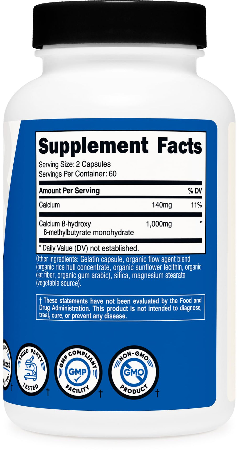 Nutricost HMB gluten-free and non-GMO badge on packaging.