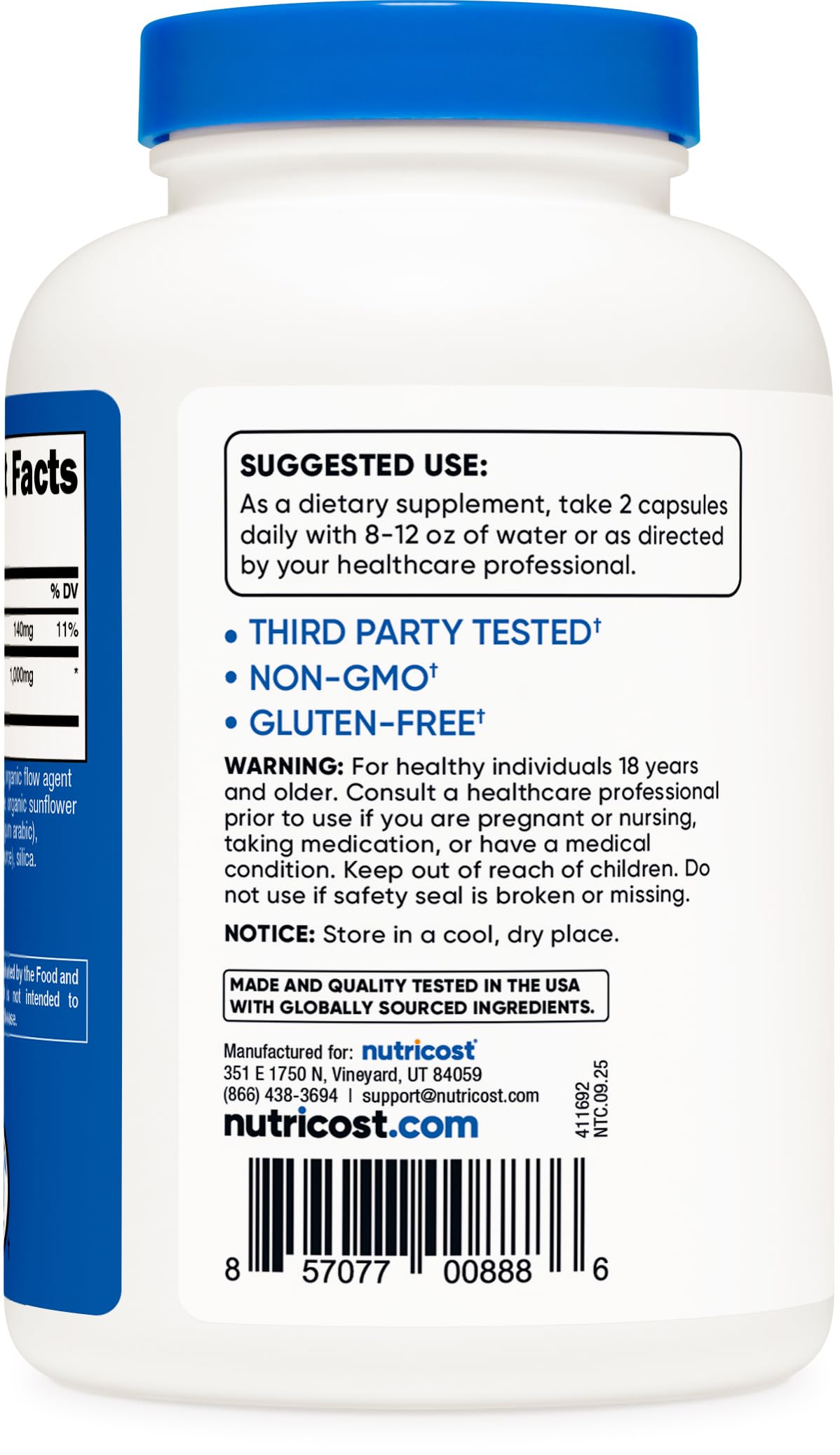 Nutricost HMB bottle on desk conveying convenient 120 servings per bottle.