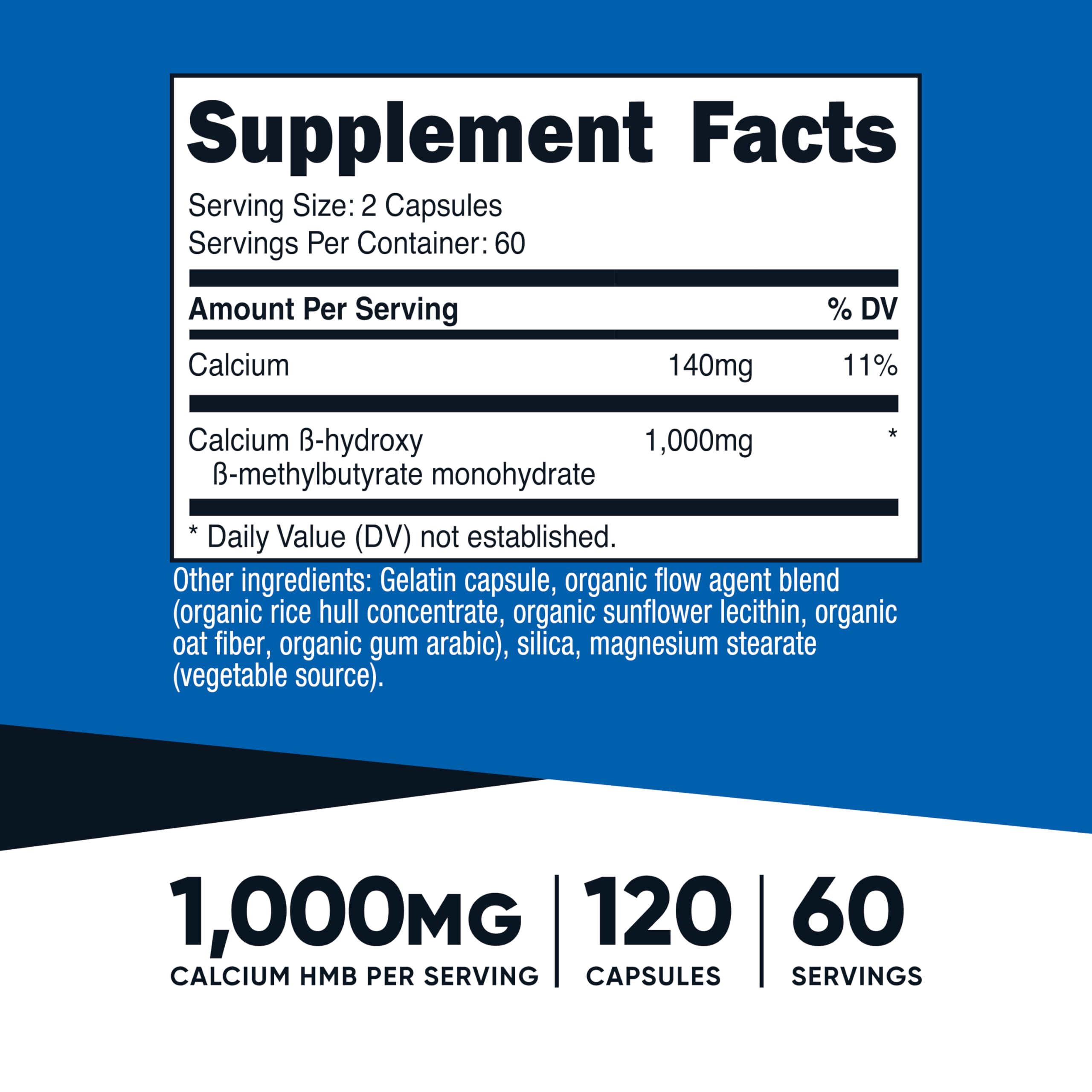 Nutricost HMB capsules close-up showing 500 mg per capsule.