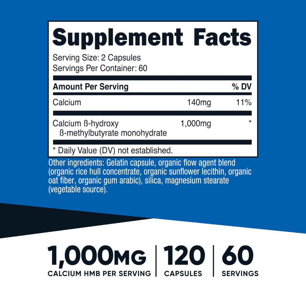 Nutricost HMB capsules close-up showing 500 mg per capsule.