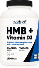 Nutricost HMB D3 bottle front, gluten-free and non-GMO daily supplement