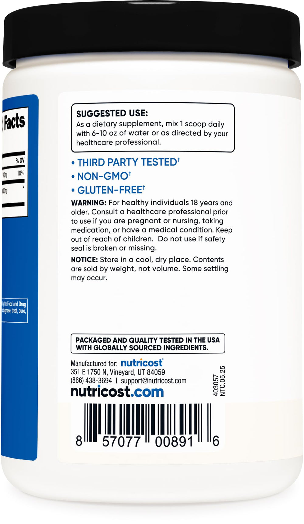 Nutricost HMB powder mixed in water, sample post-workout routine.