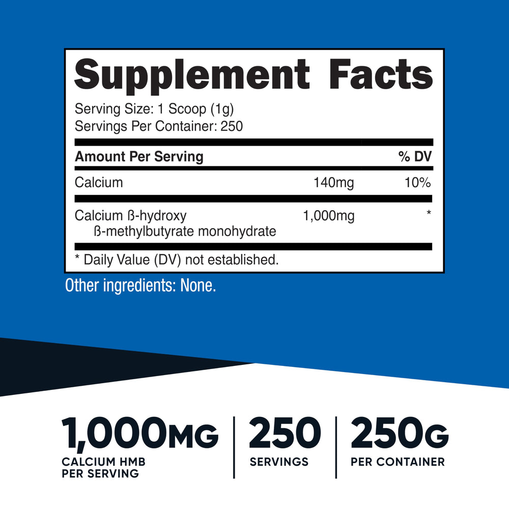Nutricost HMB powder scoop showing 1000 mg serving size.