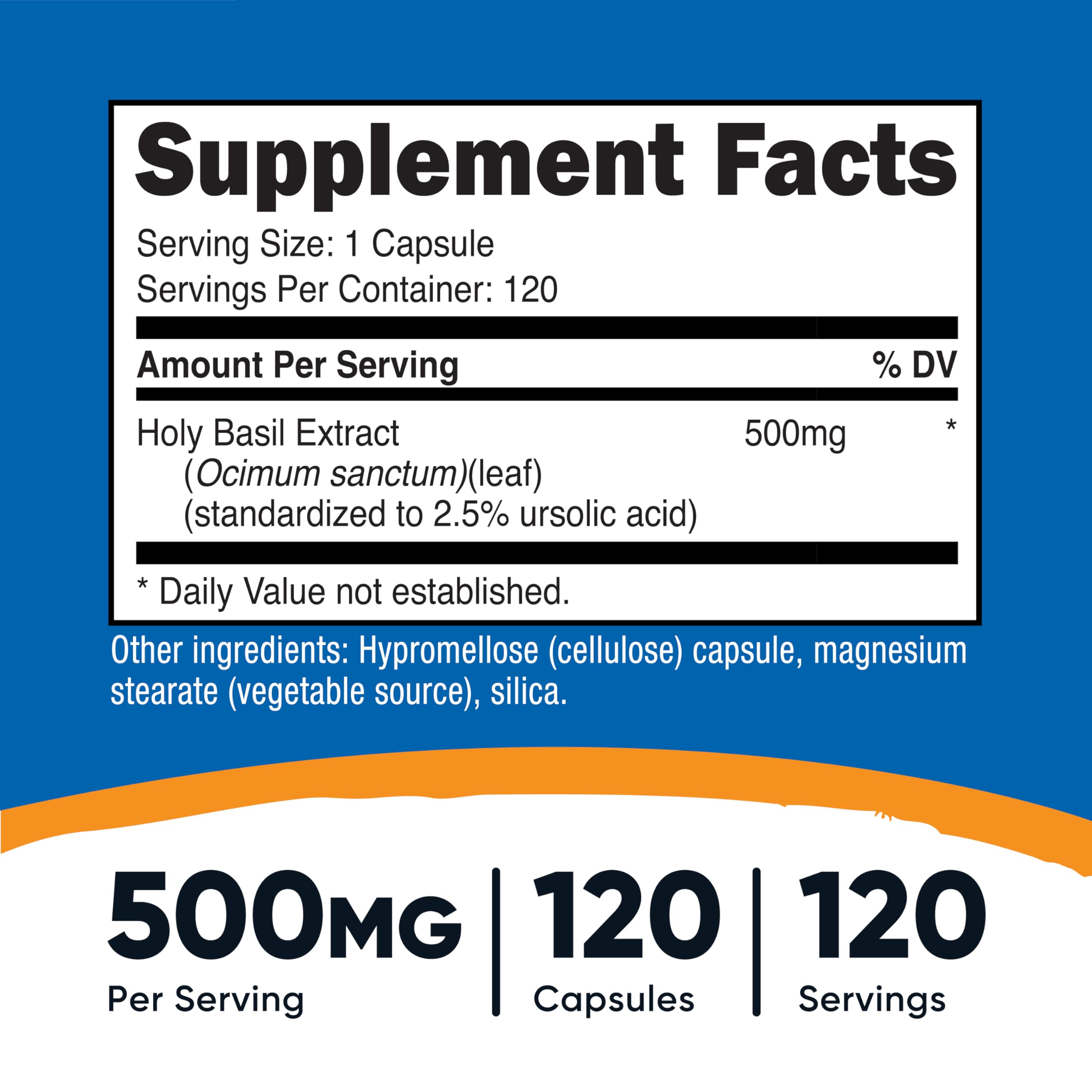 Nutricost holy basil capsules visual showing vegetarian capsules ideal for plant-based routines