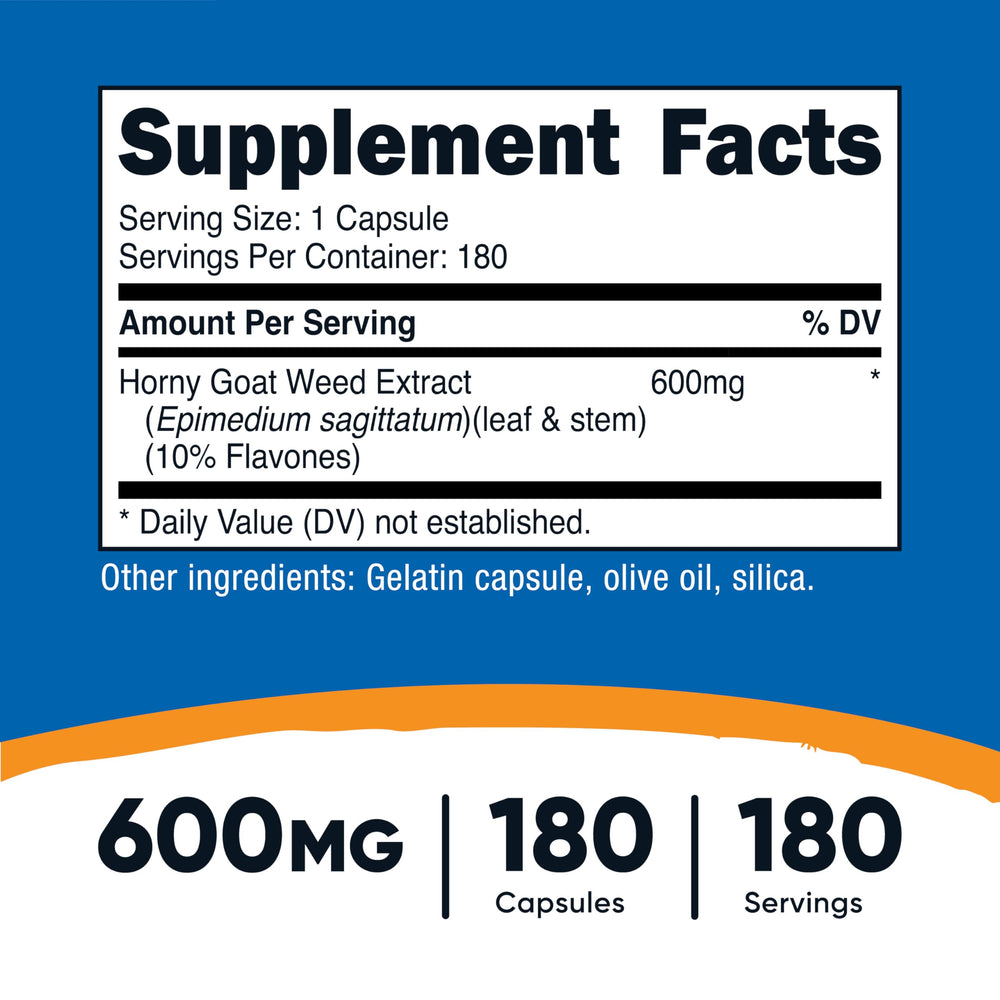 Close-up of Nutricost Horny Goat Weed bottle showing label