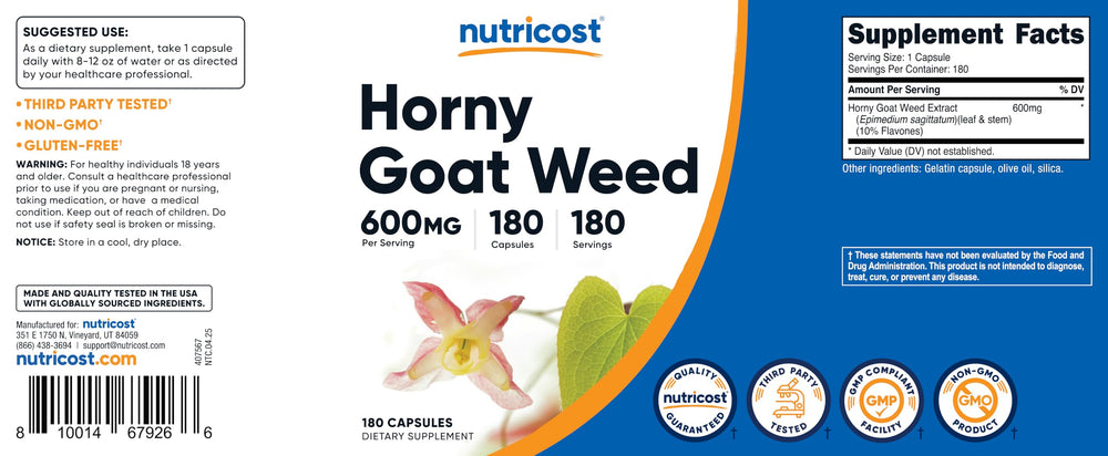 Nutricost Horny Goat Weed processing facility certifications for quality