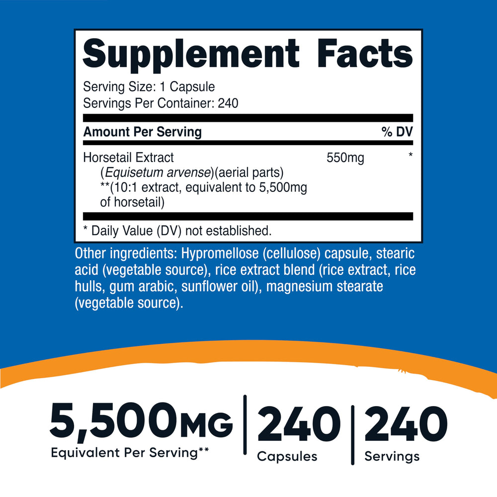 Nutricost Horsetail Extract Capsules pouring - easy integration into routines.