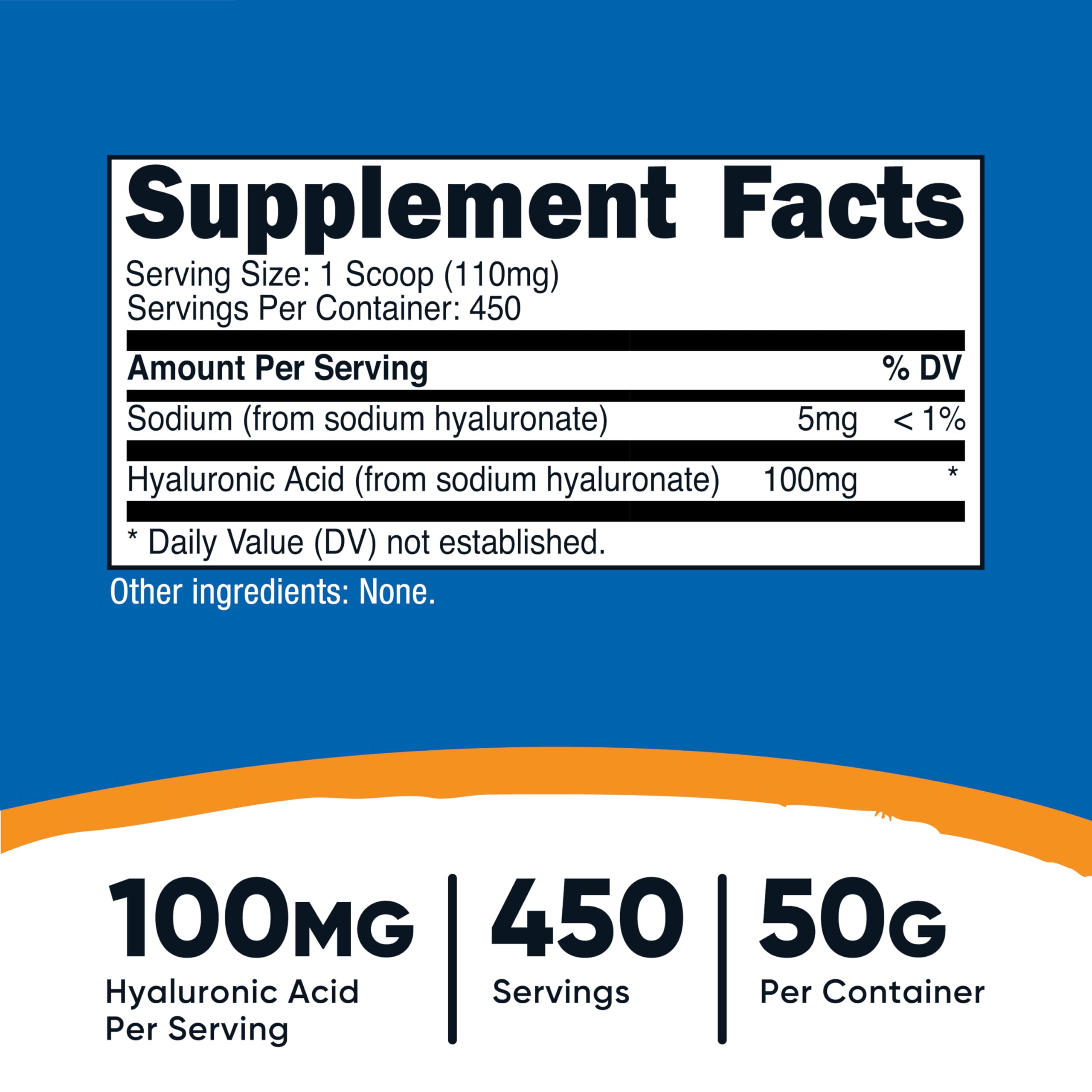 Nutricost Hyaluronic Acid powder with scoop measure for precise daily dosing.
