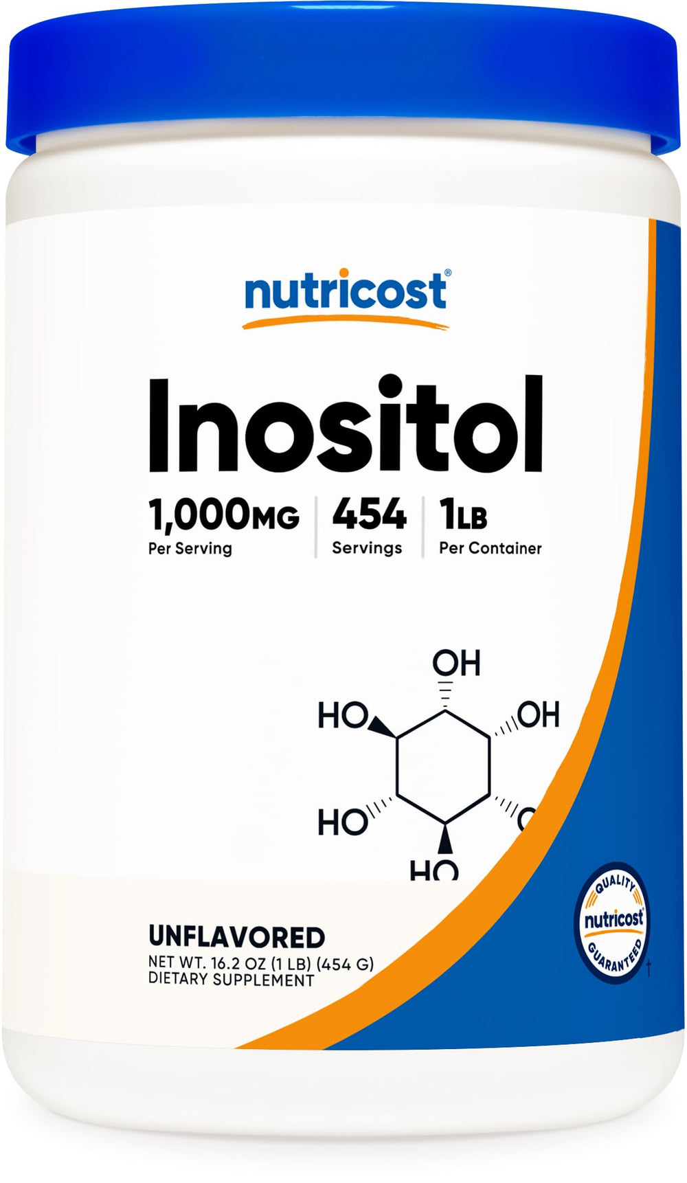 Nutricost Inositol Powder bottle showing gluten-free, non-GMO qualities.