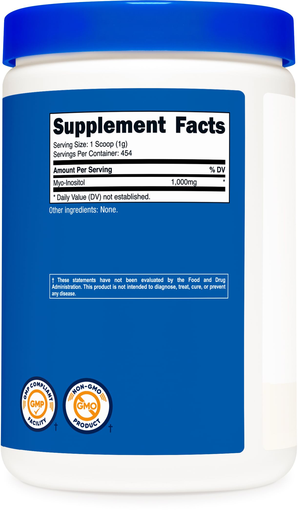 Nutricost Inositol Powder container with glass for daily use.