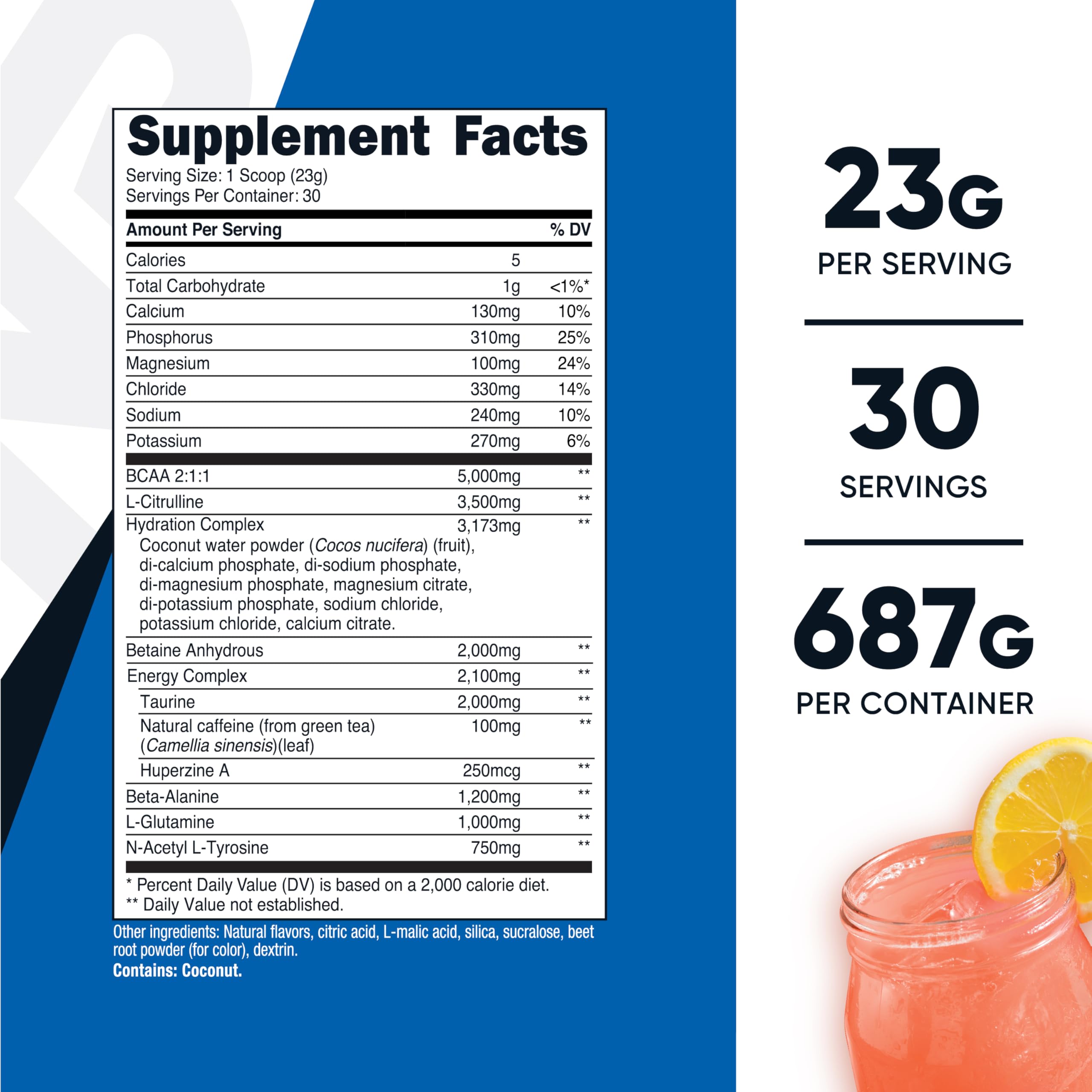 Nutricost Intra-Workout Pink Lemonade label highlights ingredients for athletes