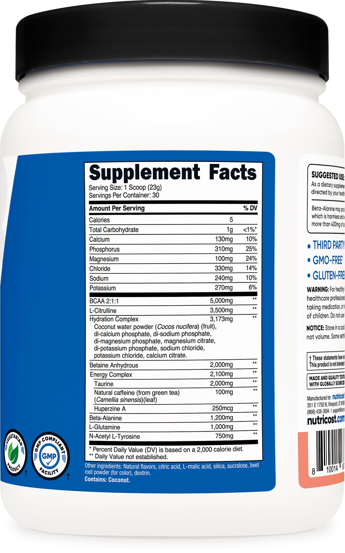 Nutricost Intra-Workout Pink Lemonade serving beside a shaker