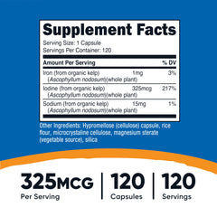 Nutricost Iodine capsules closeup highlights 325mcg per capsule for daily use