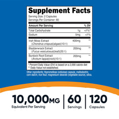 Nutricost Irish Sea Moss Extract capsules close-up, vegan and GMO-free.