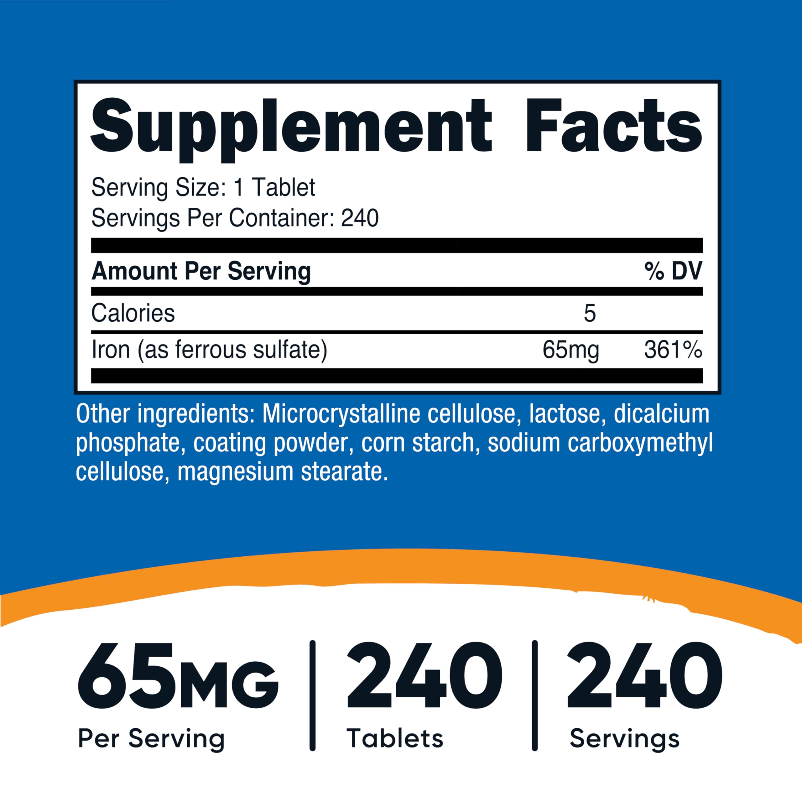 Nutricost Iron 65mg label close-up for product details