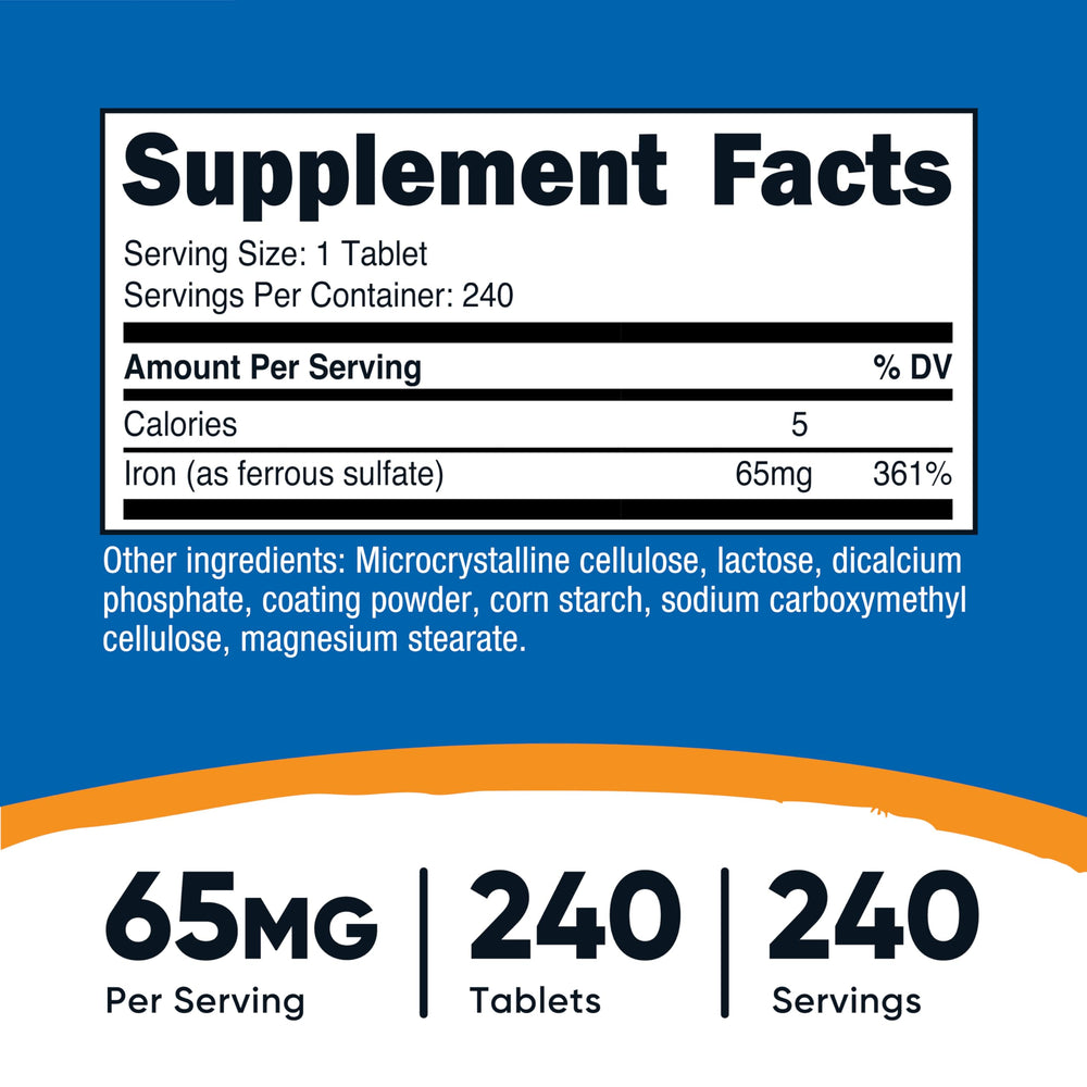 Nutricost Iron 65mg label close-up for product details