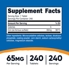 Nutricost Iron 65mg label close-up for product details