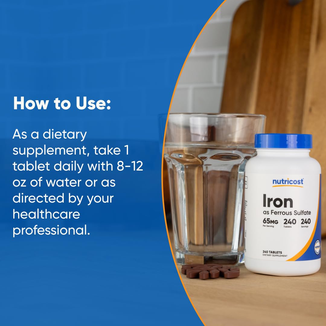 Nutricost Iron 65mg tablet label information