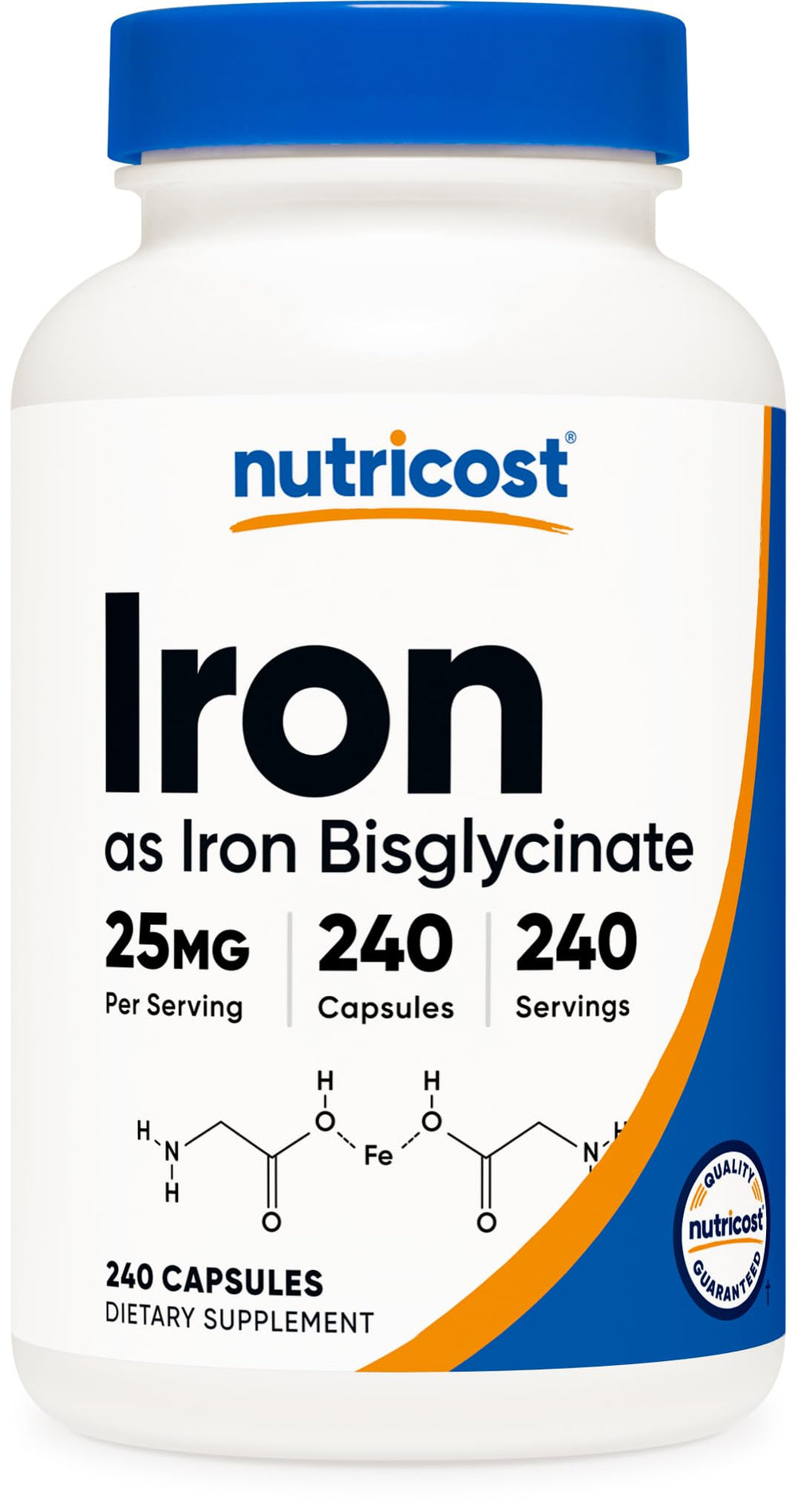 Nutricost Iron Bisglycinate capsules for daily gentle iron support.