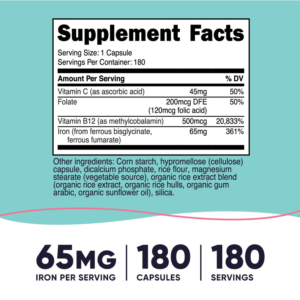 Nutricost Iron for Women 65mg capsules closeup for easy daily use