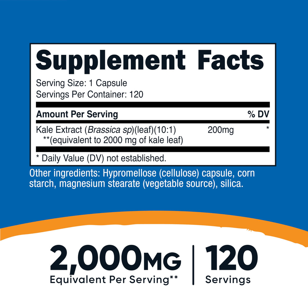 Nutricost Kale Extract bottle front showing vegan, gluten-free label.