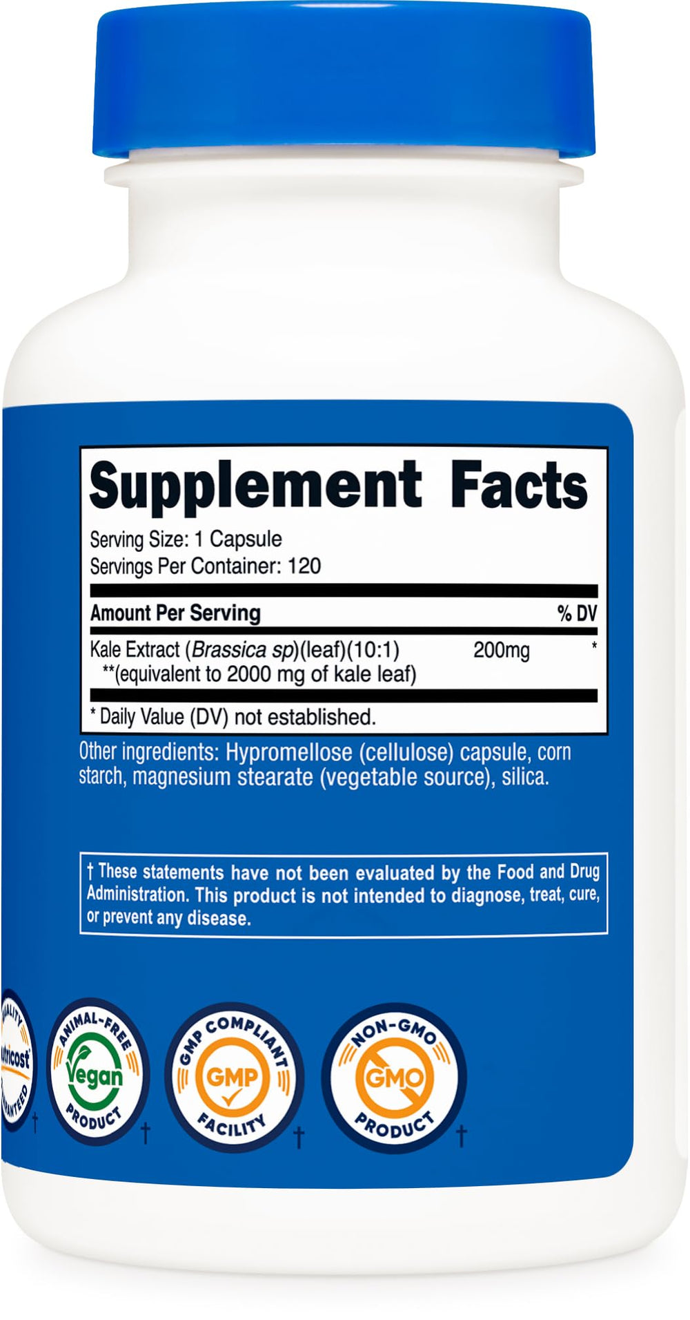 Nutricost Kale Extract certification stamp image indicating NSF GMP FDA quality.