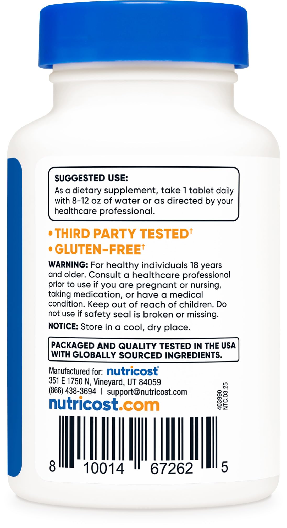 Nutricost Kelp Tablets pour-cap action suggests easy swallowing and quick use.