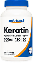 Nutricost Keratin Hydrolized Peptide Capsules bottle showing a 60-serving daily supply.