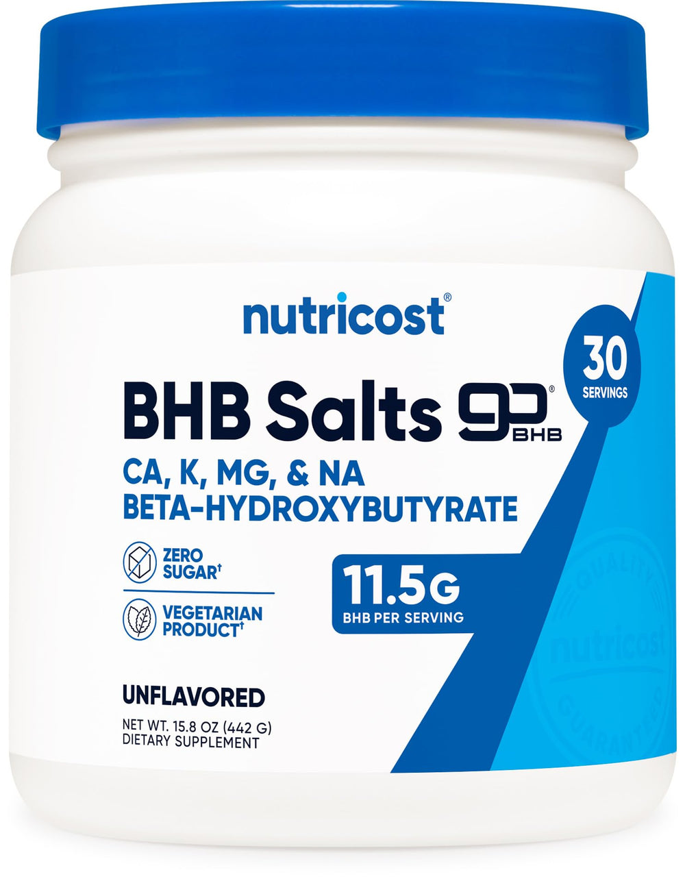 Nutricost Keto BHB unflavored bottle front view supports ketosis and steady energy.