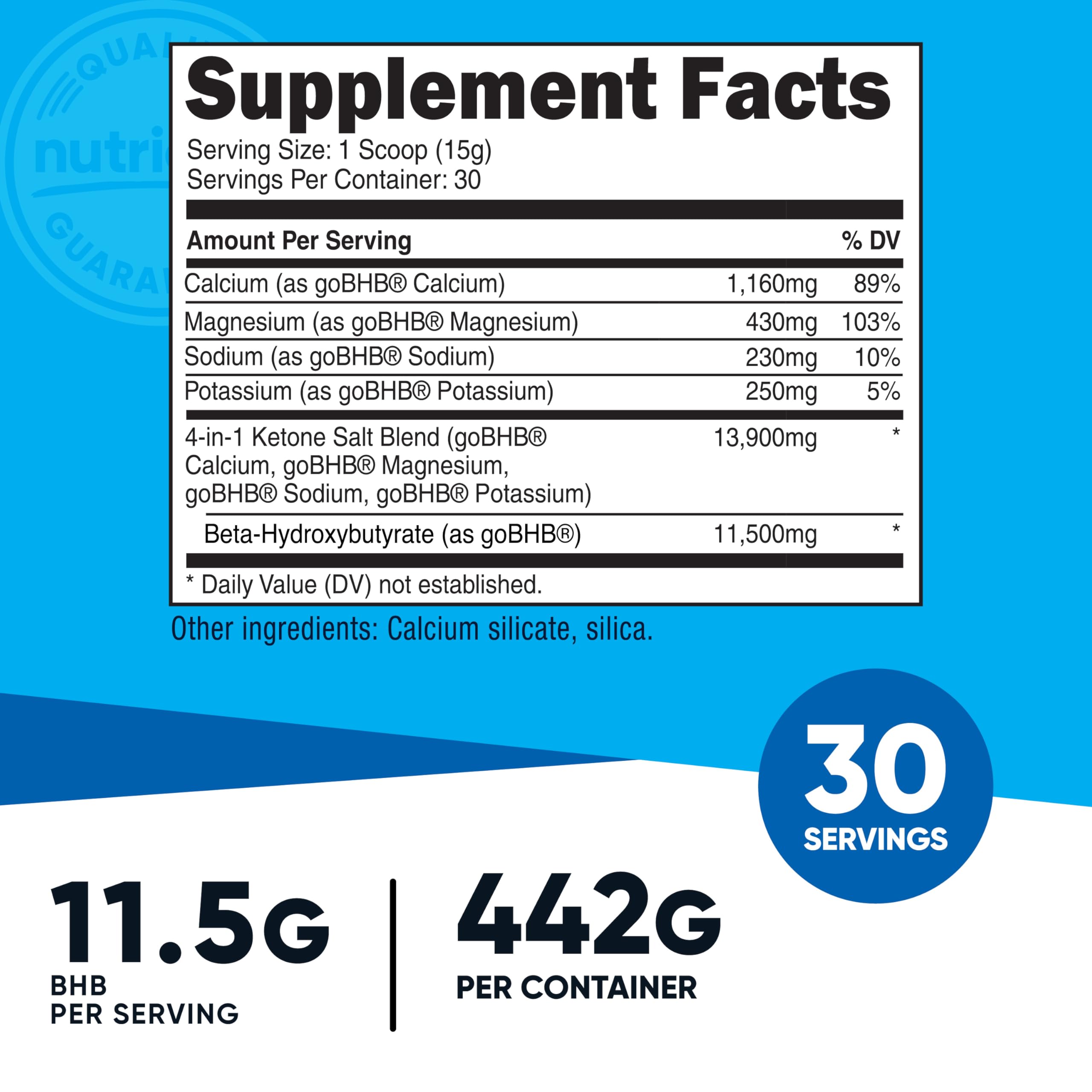 Nutricost Keto BHB scoop with powder delivers 11.7g BHB per serving.