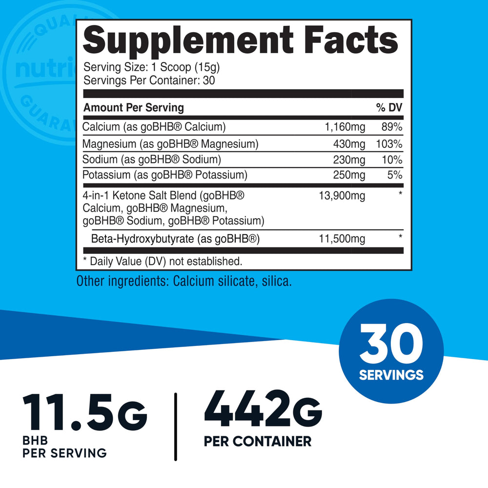 Nutricost Keto BHB scoop with powder delivers 11.7g BHB per serving.