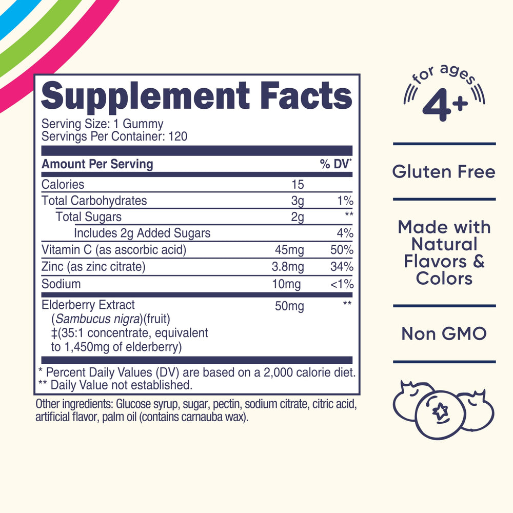 Nutricost Kids Elderberry Gummies bottle back highlights ingredients and safety notes for parents