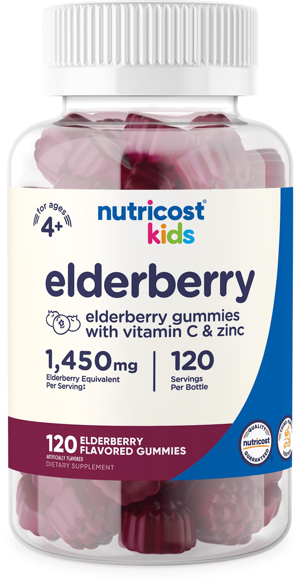 Nutricost Kids Elderberry Gummies bottle front shows kid-friendly elderberry formula for immune support