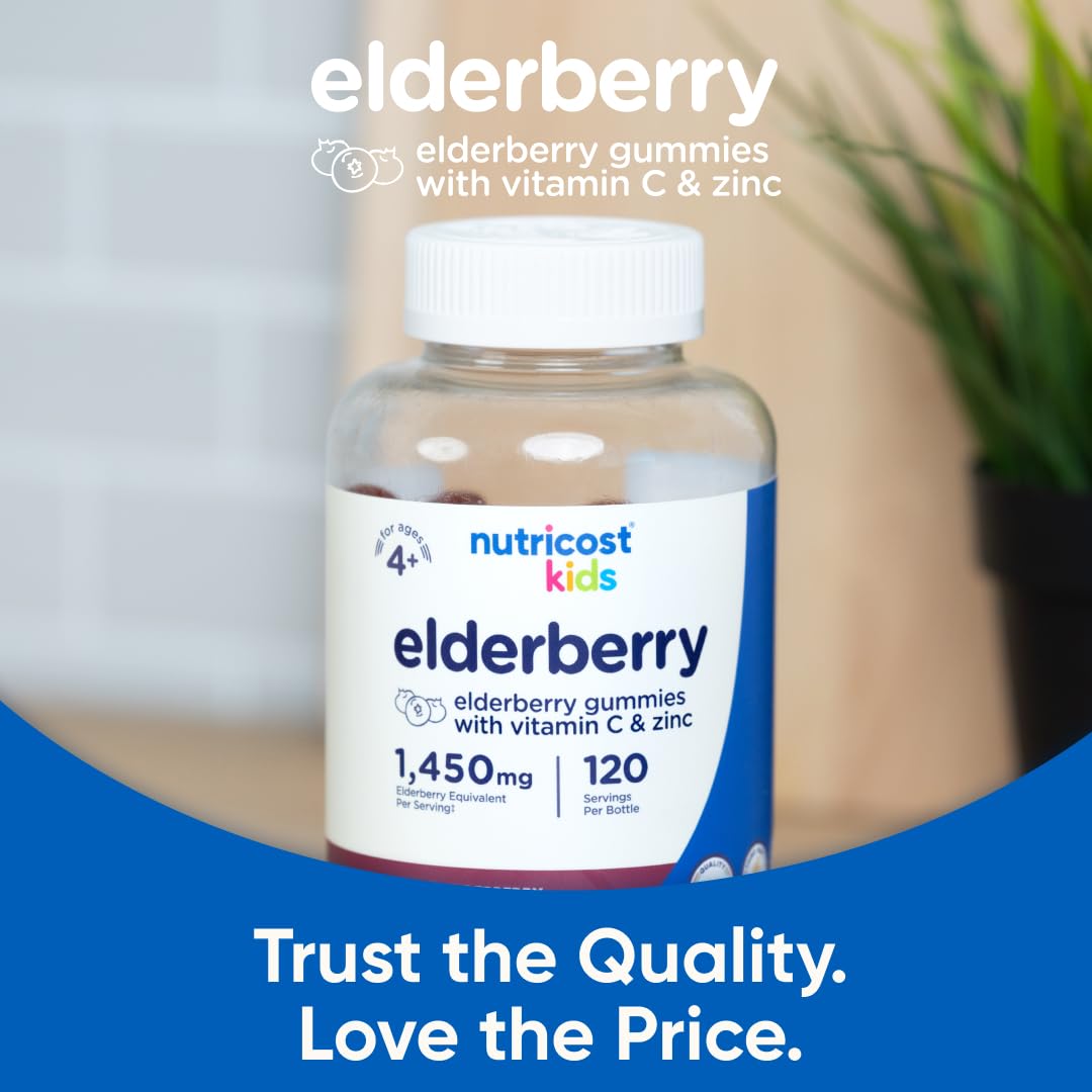 Nutricost Kids Elderberry Gummies ingredients panel highlights zinc and vitamin C