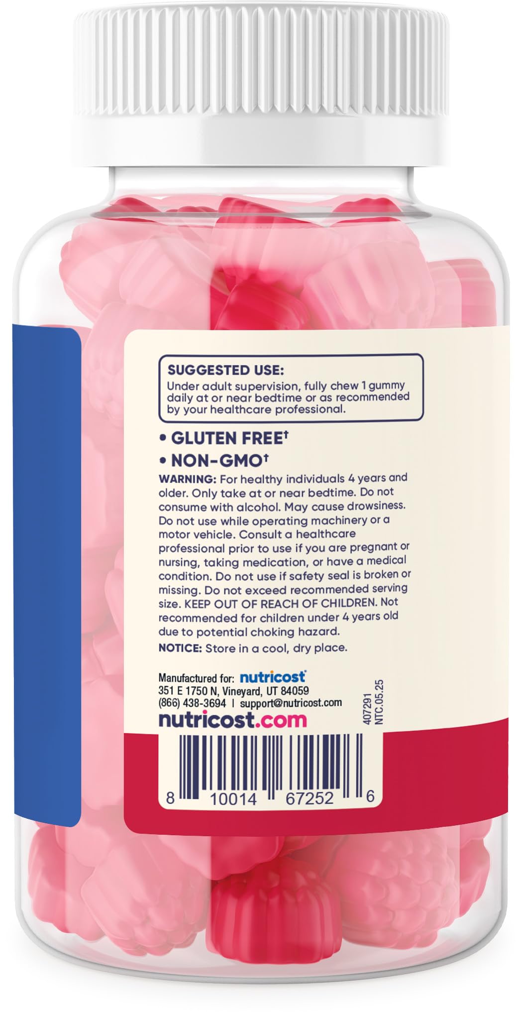 Nutricost Kids Melatonin Gummies bottle with child-lock lid emphasizes safety.
